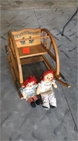 Vintage Teetertot chair , Raggedy Anne dolls
