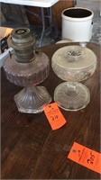 2 antique glass oil lamp bases