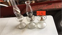 3 glass oil lamps