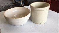 10”W x 4.5T crock bowl, 7.5W x 7” T crock few