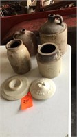 Stone churn, jugs, jar, lids etc some minor lid