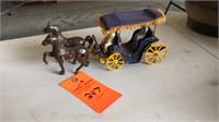 Cast iron surrey cart w/ fringed canopy