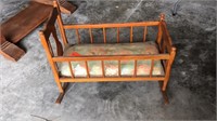 Mid century wood baby cradle w/ pad