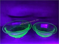 Glowing uranium glass bowls  anchor hocking