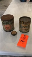 Early Crisco container and coffee can etc