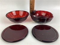 Ruby, red glass, leaf bowl and small ruby, glass