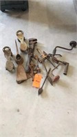 Assort. Vintage tools, old roller skates, etc