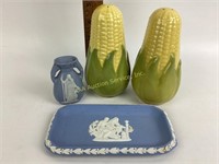 Corn Cob Salt and Pepper Shakers and Wedgewood