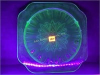Green, Glowing Uranium Glass Cake Tray with