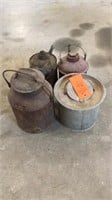 Old cream bucket, fuel cans, minnow bucket insert