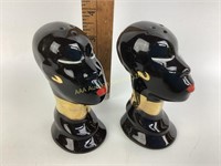 African Tribal Salt and Pepper Shakers, with gold