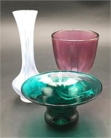 3 Pieces of Colored Glass/vase/candleholder