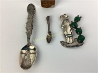 Sterling 925 Mexico green brooch, USN WW II spoon