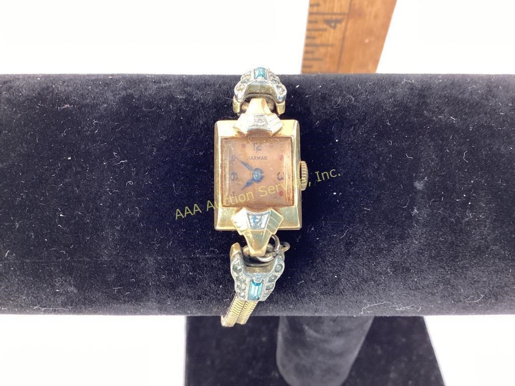 14k Harman jeweled watch art deco