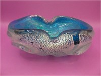 Murano Blue Silver Fleck Art Glass Dish 2" H