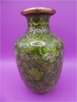 Shamrock Enamel Brass Vase 4" H