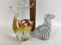 Art Glass Zebra and Deer Paperweights