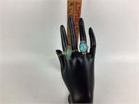 (2) sterling & turquoise rings size 6. Total