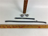 Blue rhinestone necklace, bracelet & earrings