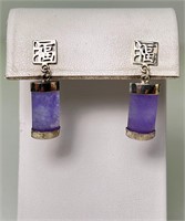 Gorgeous Sterling Purple Jade earrings 5 Grams