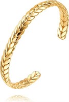 18k Gold Plated Ear Of Wheat Motif Open Bangle