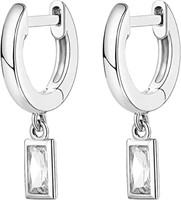 Baguette .32ct White Topaz Dangle Huggie Earrings