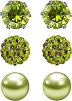 Round 1.80ct Peridot & Pearl Stud Earrings 3 Pair