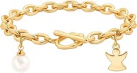 18k Gold-pl. Angel & Pearl Oval Chain Bracelet