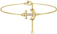 14k Gold-pl .01ct White Topaz Anchor Anklet