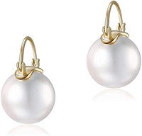 14k Gold-pl.12mm White Pearl Earrings