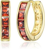 14k Gold-pl Princess 3.10ct Ruby Hoop Earrings