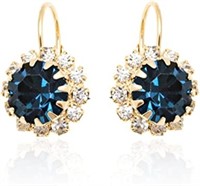 18k Gold-pl Round 13.68ct Sapphire Flower Earrings