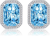 Emerald Cut 7.58ct Aquamarine Silver Stud Earrings