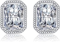 Emerald Cut 7.58ct White Sapphire Silver Earrings