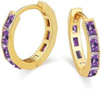 18k Gold-pl. Emerald Cut 3.00ct Amethyst Earrings