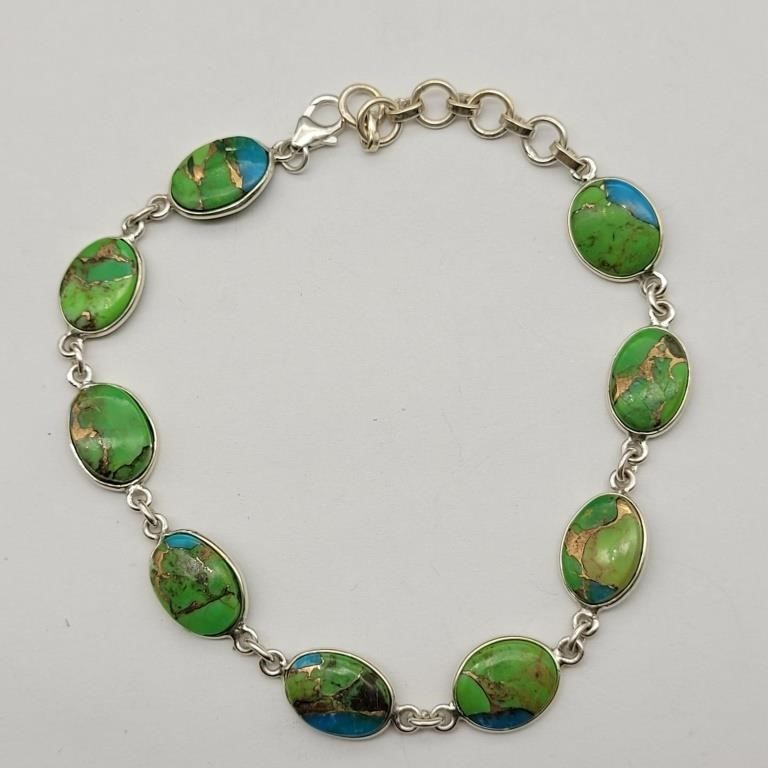 925 SILVER MOHAVE PYRITE TURQUOISE 8" BRACELET