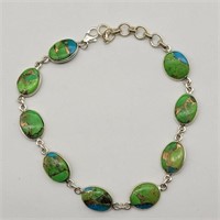 925 SILVER MOHAVE PYRITE TURQUOISE 8" BRACELET