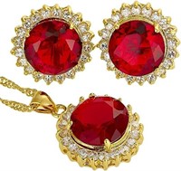 Round 20.55ct Ruby & White Sapphire Jewelry Set