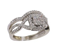 10k White Gold Diamond Cluster Wedding Ring Set