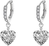 Heart 3.42ct White Topaz Dangle Drop Hoop Earrings