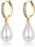 Gold-pl .20ct White Sapphire & Pearl Drop Earrings