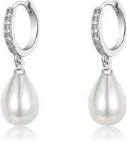 Elegant .20ct White Topaz & Pearl Drop Earrings