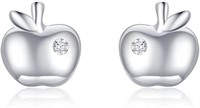 Cute .10ct White Sapphire Apple Earrings