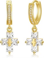 Baguette 1.20ct White Topaz Cross Dangle Earrings