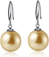 Elegant 10mm Yellow Pearl Dangle Earrings