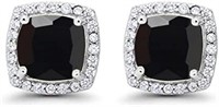 18k Gold-pl. Cushion 4.00ct Black Onyx Earrings