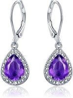 18k Gold-pl .50ct Amethyst & White Topaz Earrings