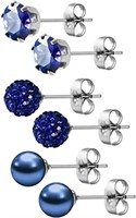 Round 1.80ct Sapphire & Pearl Stud Earrings 3 Pair