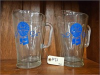 Pair Pabst Blue Ribbon Beer Glass Pitchers