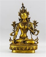 Tibetan Gilt Bronze Cast White Tara Sculpture